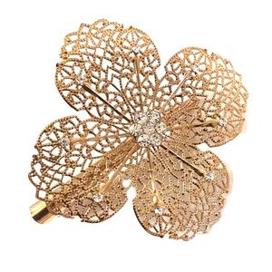 Unique Gold Tone Filagree & Crystal Accents Hair Clip